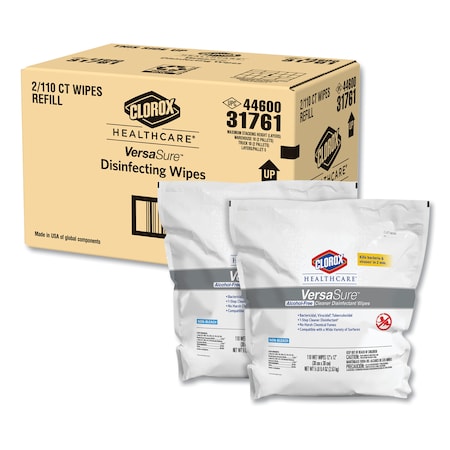 Clorox Healthcare Cleaner Disinfectant Wipes, 1-Ply, 12" x 12", White, 110/Pouch, PK2 31761